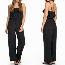 Sexy Backless Flouncing Solid Color Sling Jumpsuits