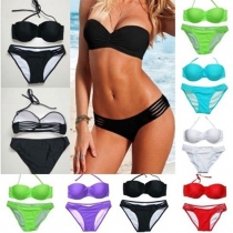 Sexy Solid Color Bandeau Bikini Set