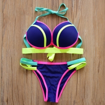 Sexy Contrast Color Halter Bikini Set