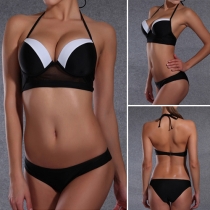 Sexy Contrast Color Underwire Halter Bikini Set