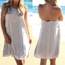 Sexy Backless Solid Color Loose Sling Dress