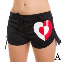 Sport Style Heart-shaped Letters Printed Drawstring Waist Shorts