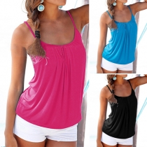 Sexy Solid Color Round Neck Backless Sling Tops