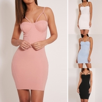Sexy Solid Color Hollow Out Sling Bodycon Dress
