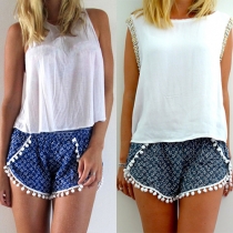 Cute Printed Ball Lace Elastic Waist Shorts