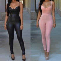Sexy Solid Color V-neck Sleeveless Backless Sling Jumpsuit
