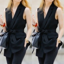 Cool Style V-neck Sleeveless Suit Vest with Waist Tie