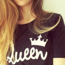 Trendy Round Neck Letters Crown Printed Couple T-shirt