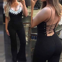 Sexy Backless Lace Spliced Slim Fit Sling Jumpsuits