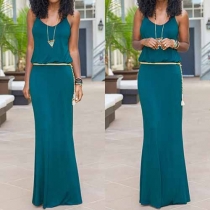 Bohemian Style Backless Solid Color Maxi Dress