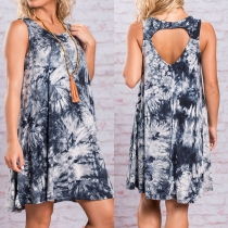 Trendy Round Neck Sleeveless Cut-out Back Printed Loose-fitting Dress