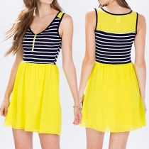 Sweet Contrast Color V-neck Stripes Sleeveless Dress