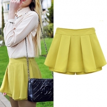 Trendy Solid Color Pleated Gathered Waist Mini Skirt