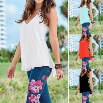 Fashion Solid Color Sleeveless High-low Hem Chiffon Tops