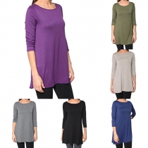 Fashion Solid Color 3/4 Sleeve Round Neck Loose T-shirt