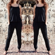 Fashion Solid Color High Waist Sling Jumpsuits