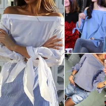Sexy Off-shoulder Boat Neck 3/4 Sleeve Bowknot Tops