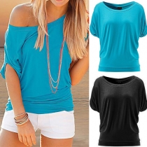 Fashion Solid Color Short Sleeve Round Neck T-shirt