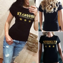 Stylish Bronzing Letters Printed Short Sleeve Round Neck T-shirt