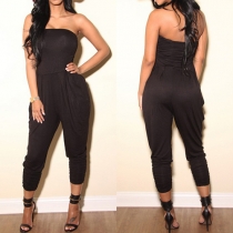 Sexy Strapless High Waist Solid Color Jumpsuits