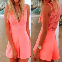 Sexy Sleeveless Deep V-neck Lace Spliced Rompers