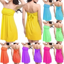 Sexy Strapless Solid Color Beach Dress