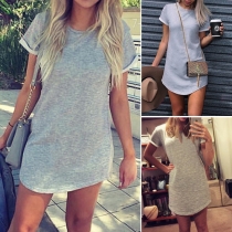 Concise Style Solid Color Round Neck Irregular Hem Dress