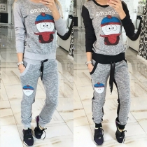 Casual Style Cartoon Printed Tops and Pants Two Pieces Set