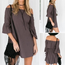 Sexy Solid Color Off Shoulder Bell Sleeve Dress