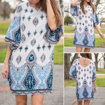 Bohemian Style Half Sleeve Round Neck Printed Dress
