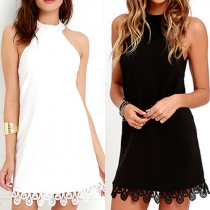 Sexy Backless Lace Spliced Solid Color Dress