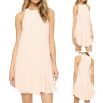 Elegant Solid Color Irregular Flouncing Hem Dress