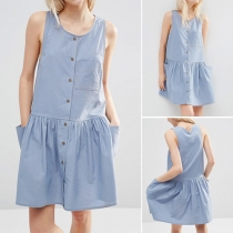 Casual Style Sleeveless Round Neck Solid Color Dress