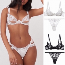 Sexy Hollow Out Lace Bra + Thongs Underwear Set