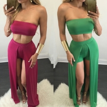 Sexy Solid Color Bandeau and Maxi Skort Two Pieces Set