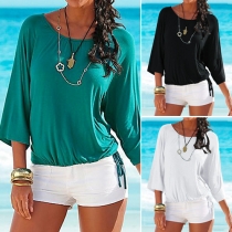 Casual Style Solid Color Round Neck 3/4 Sleeve T-shirt