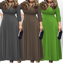 Fashion Solid Color 3/4 Sleeve V-neck Oversized Dress
