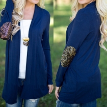 Fashion Sequin Spliced Long Sleeve Open-front Cardigan