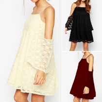 Sexy Off-shoulder Trumpet-sleeve Sling Lace Dress