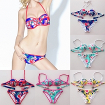 Sexy Floral Print Halter Bikini Set