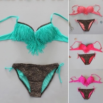 Sexy Tassel Sling Tops and Printed Briefs Two-piece Bikini