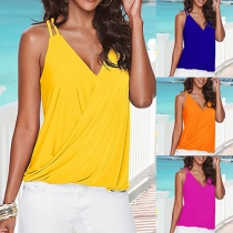 Fashion Solid Color V-neck Sleeveless Loose-fitting Cami Tops