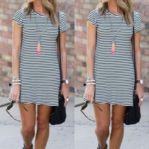Casual Style Striped Round Neck Short Sleeve Dress
