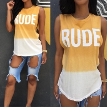 Casual Style Contrast Color Round Neck Sleeveless Letters Printed T-shirt