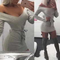 Sexy Solid Color Off Shoulder Long Sleeve Dress