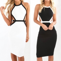 Sexy Round Neck Sleeveless Backless Hollow Out Bodycon Dress