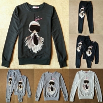 Fashion Scarecrow Printed Long Sleeve Tops and Pants Two Pieces Set
