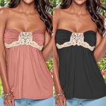 Sexy Lace Spliced Strapless Backless Crinkle Tops