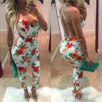 Sexy Round Neck Sleeveless Backless Printed Sling Jumpsuit