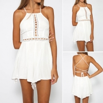 Sexy Sleeveless Backless Hollow Out Halter Romper